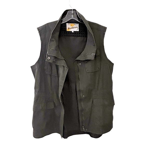Cargo Vest Jacket Waistcoats Sleeveless Outerwear Drawstring‎ Vest with Pockets - Picture 3 of 6